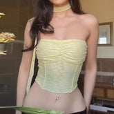 BXOXO Summer Holiday Transparent Lace Tube Top with Scarf Women Casual Strapless Solid Cropped Tops y2k Aesthetic Sexy Tee Lady